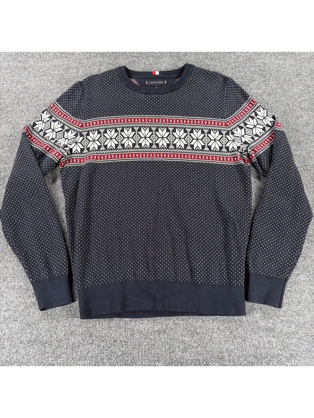 Tommy Hilfiger Fair Isle Crewneck Sweater Navy Red White-Men's Medium